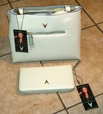 Vanessa Williams Bone/Mint Tote Bag and Wallet Set NWT and Dust Bags