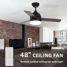 48'' Black Wood Ceiling Fan with LED Light Remote 6 Speeds 3CCT Reversible Motor