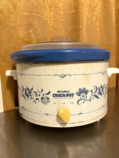 Rival Crock-Pot Stoneware Slow Cooker Blue/White Floral 3-Setting Manual Lid