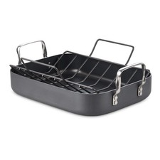 Cooks Standard Turkey Roasting Pan with Rack 16 x 12-Inch Black Hard Anodized
