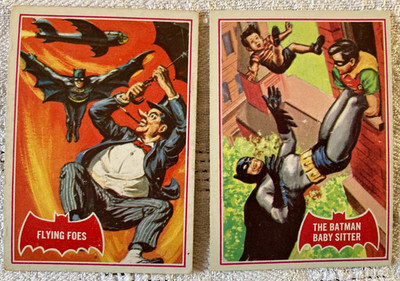 Topps 1966 Batman A Series Red Bat 31A & 34A  The Batman Baby Sitter Flying Foes