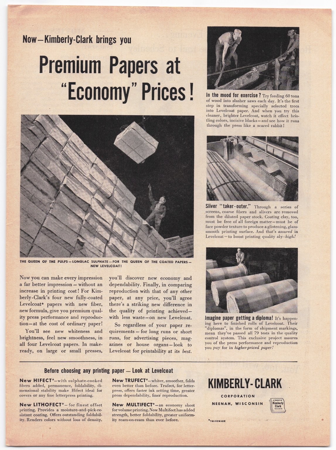 Kimberly-Clark Magazine Ad Levelcoat Papers 1950s Paper Industry