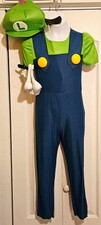 Luigi Costume Girls 10-12 Mustache Stick Gloves Hat Jumpsuit Super Mario Cute
