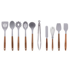 The Pioneer Woman 10-Piece Silicone Acacia Wood Handle Cooking Utensils Gray