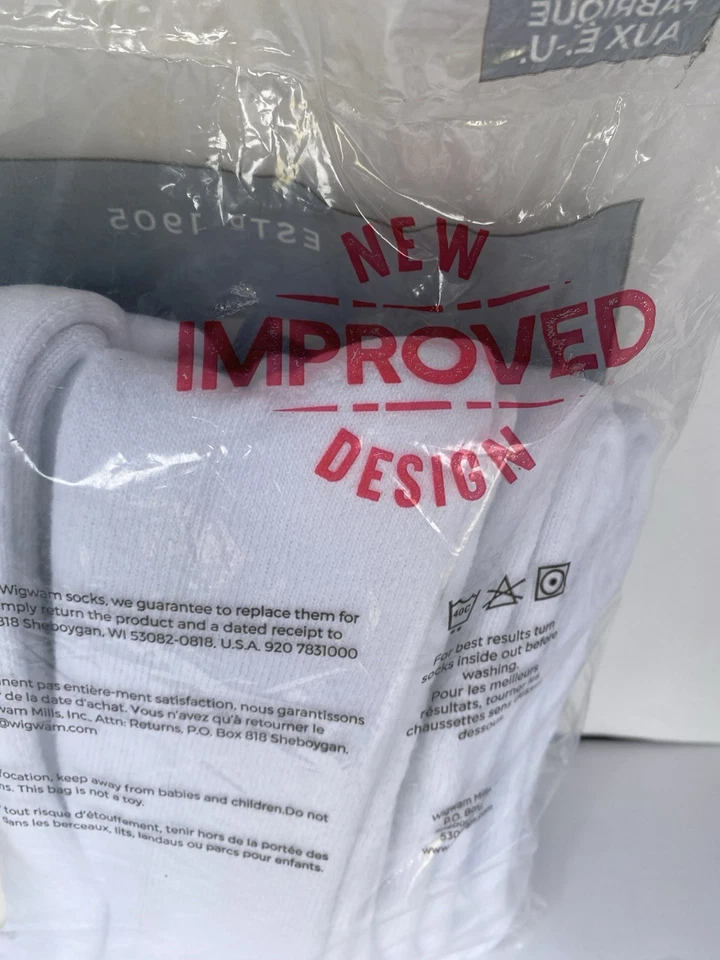 Meias Wigwam KS S60 White Crew tubo pacote com 6 2XL sapato masculino tamanho 15-17 lacrado - Imagem 4 de 4