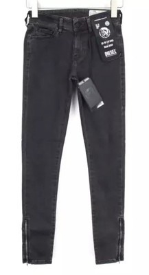 DIESEL Slandy-Zip 0680I Damen Jeans W25/L34 Super Skinny Schwarz Baumwolle Stretch *