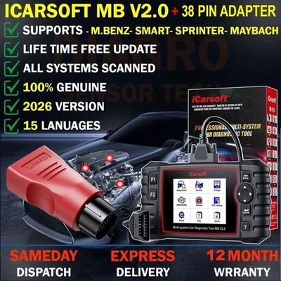 iCarsoft MB V2 +38 Pin Adapter For Mercedes.Benz (W124 W140 W202 W210)Smart OBD2