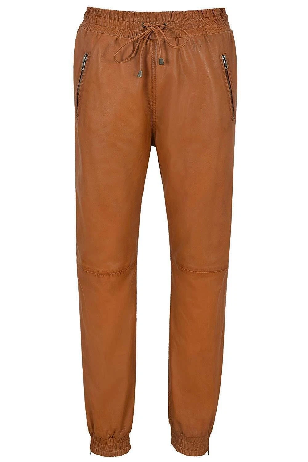Men's Handcrafted Real Leather Joggers Workout Gym Sports Pant Brown