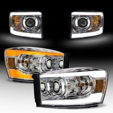 Pair Chrome Headlights For 2006-2008 Dodge Ram 1500 2500 3500 Wled Drl Lrused