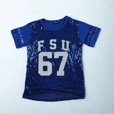 67 Sequin Tee Big Boy Headgear Womens M Blue Sparkle Jersey Top Y2K Meme Shirt
