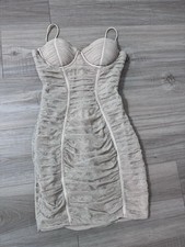 Oh Polly Lace Corset Mini Dress Women US 2 UK 6 Nude Ruched Bodycon Party Dress