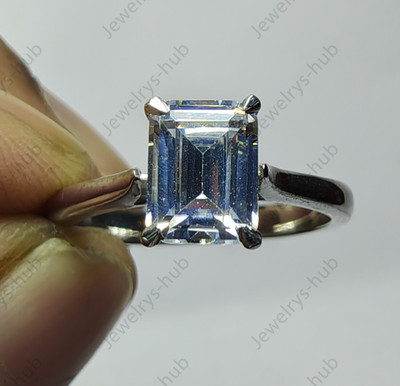 Solitaire 2.00Ct Emerald Cut Diamond 14K White Gold Engagement Ring Women Size 7