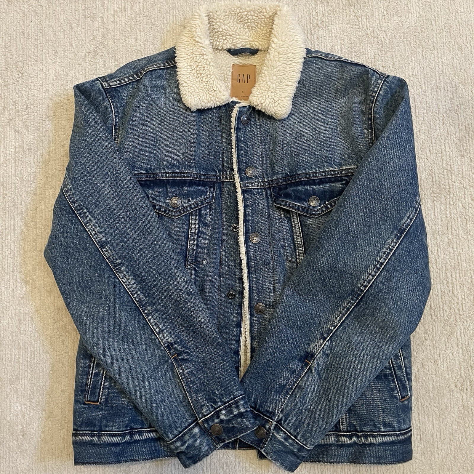 GAP Men Blue Sherpa Lined Denim Jacket Size Small