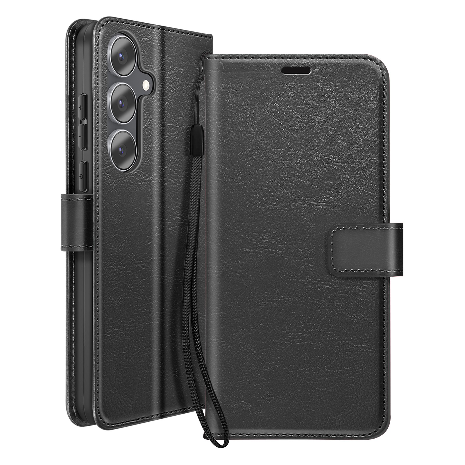 Etui portefeuille Galaxy S25 FE Mayaxess avec cordon noir et support