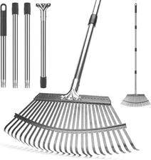 Kefanta Garden Leaf Rakes, Rake for Leaves Heavy Duty 25 Metal Tines 18.5" Wide,