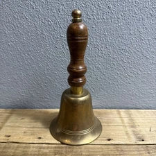 Vtg Brass Wood Handle Hand Held School/town Cryer Bell 7”