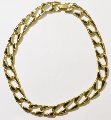 Beau collier chaine bijou vintage maillons relief émail noir couleur or * 3533 - Photo 1/1
