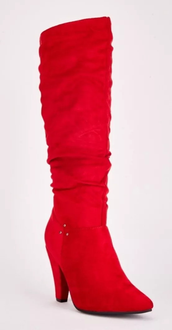 Red suede knee high boots uk sale