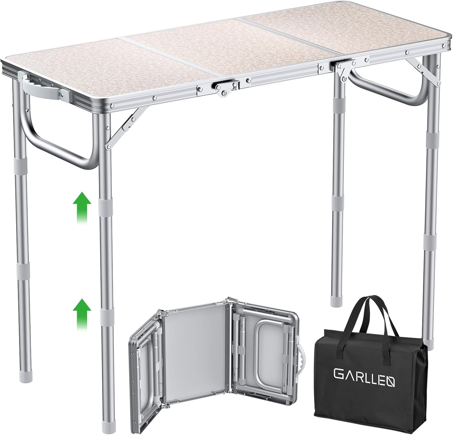 Folding Table for Camping, 3-Adjustable Height Lightweight Folding Picnic Table