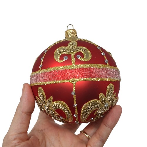 Handgefertigter bemalter Glas Weihnachtsschmuck rot mundgeblasen gold Handwerk Made in Poland  - Bild 3 von 10