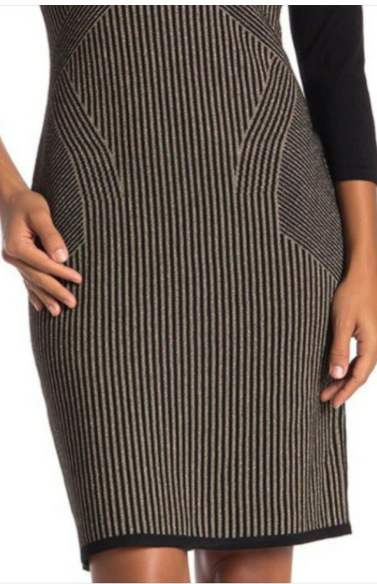 BLACK & GOLD METALLIC STRIPED BODY CON KNIT SWEATER DRESS - NWT - SZ M |  eBay