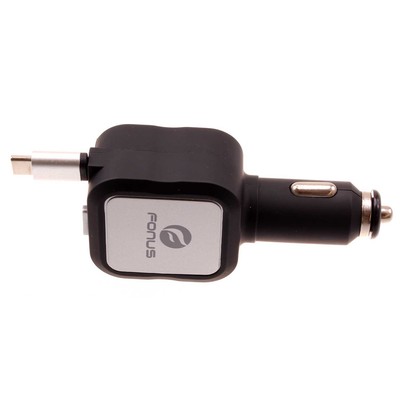 Car Charger Retractable 4.8Amp Type-C 2-Port USB Fast Charge DC for Cell Phones