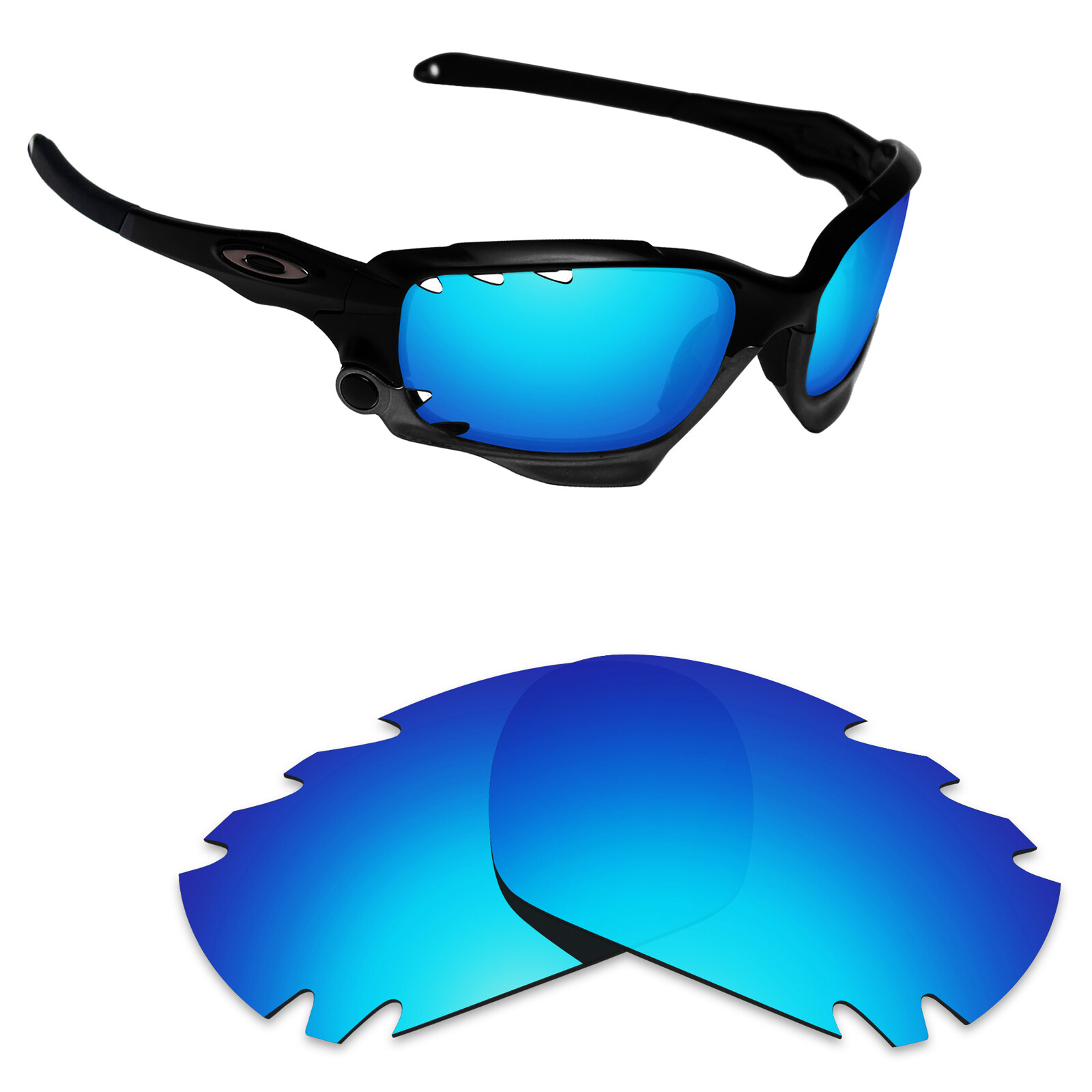 Hawkry Polarized Replacement Lenses for-Oakley Racing Jacket  Vented Ice Blue