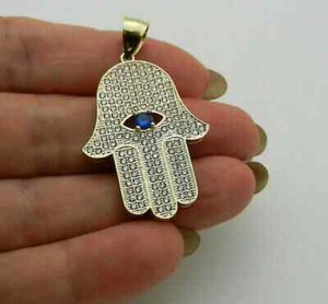 Authentic 0.50Ct Diamond Hamsa Hand of Fatima Pendant 14k Yellow Gold plated Free Chain