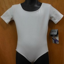 White Short Sleeve Scoop Neck Leotard Danskin Child Size  3056 NWT/Defect