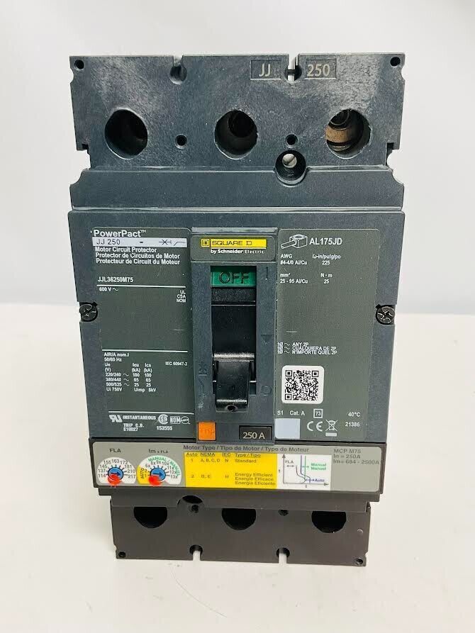 JJL36250M75 SQUARE D POWERPACT JJ250 250A 600V 3P USED FREE 2 DAY
