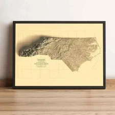 North Carolina Relief Map, North Carolina Vintage Map - 2D Flat Print