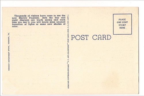 The ELECTRIC FOUNTAIN HERSHEY PA Amusement PARK Postcard Linen Vintage Colored - Picture 2 of 2