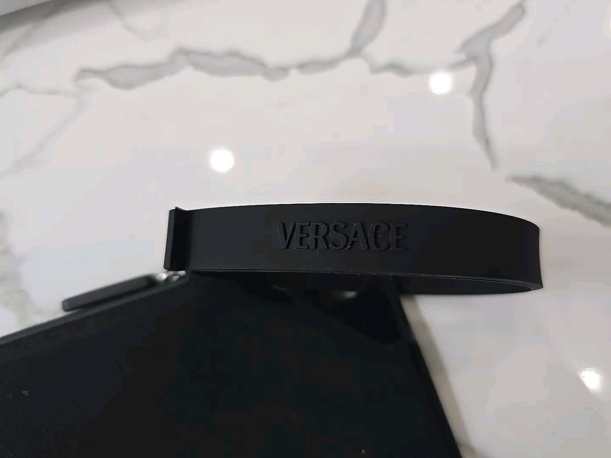 NEW Versace Black Neoprene Zip Pouch Wristlet Purse Bag Clutch