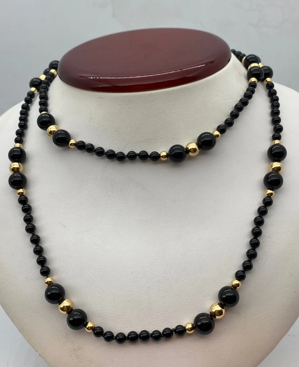 Onyx and gold bead necklace deals