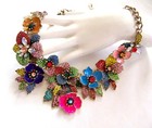 MULTI COLOR FLORAL BOUQUET  VTG Style Pave Rhinestone Enamel Bib Necklace — photo 4