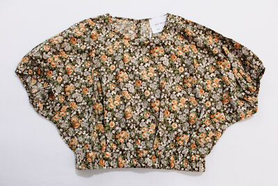 MVN The Label Women's Floral Elastic Short Sleeve Top JL3 Brown Size US: 2 NWT