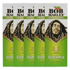 Bob Marley Wraps - Sour Apple Flavor - Pack of 5 Pouches (2 Wraps Per Pouch)