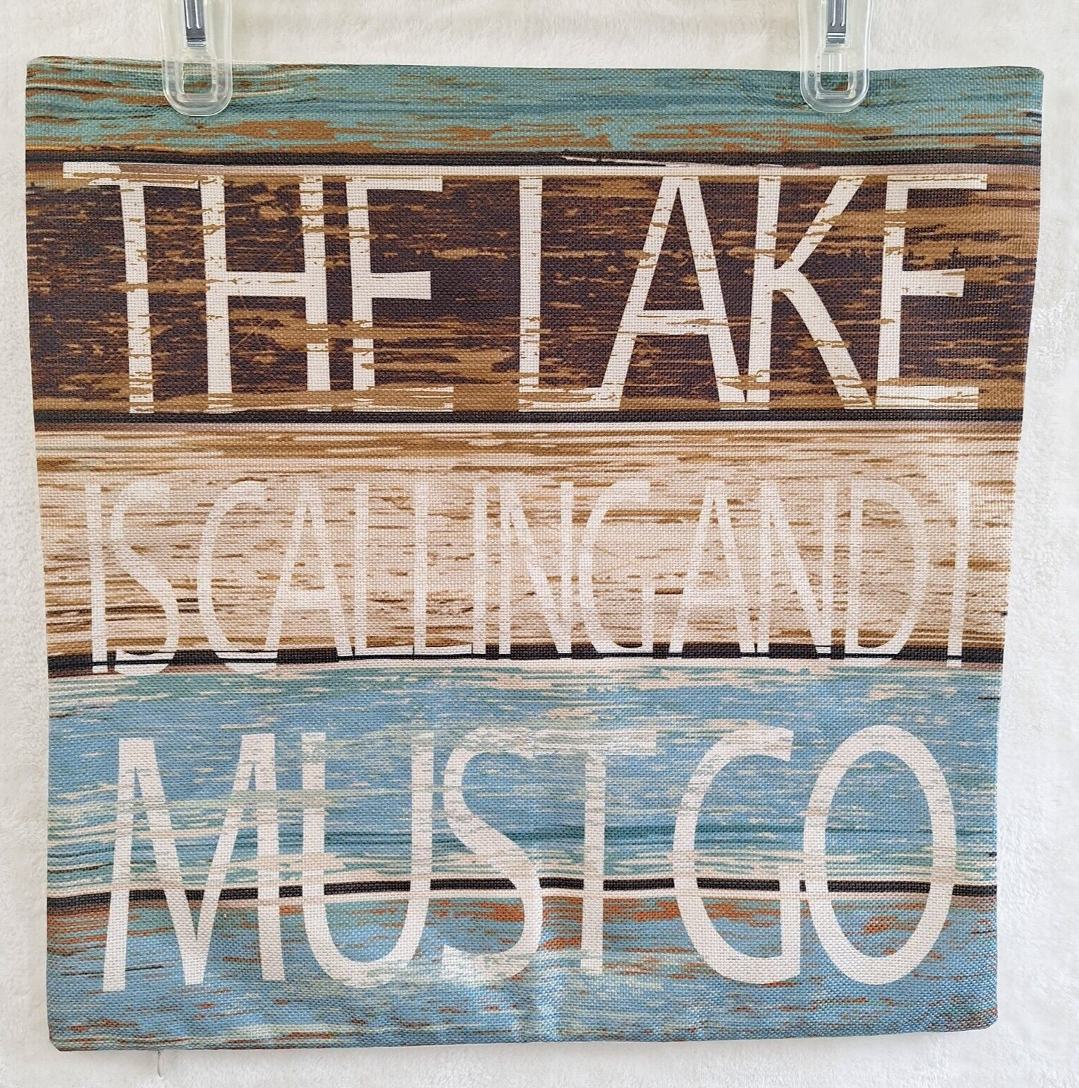 Throw Pillow Zipper Cover Lake Life Blue Decorative Square 17x17 NWOT Sofa Chair-image