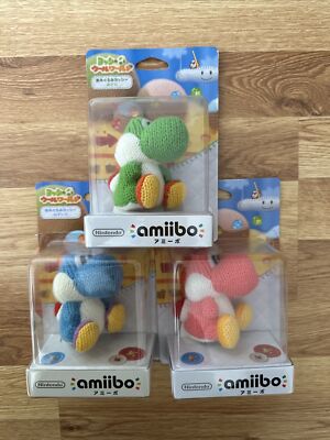 LOT OF 3 NIB Pink Blue & Green Yarn Yoshi amiibo JAPANESE IMPORT