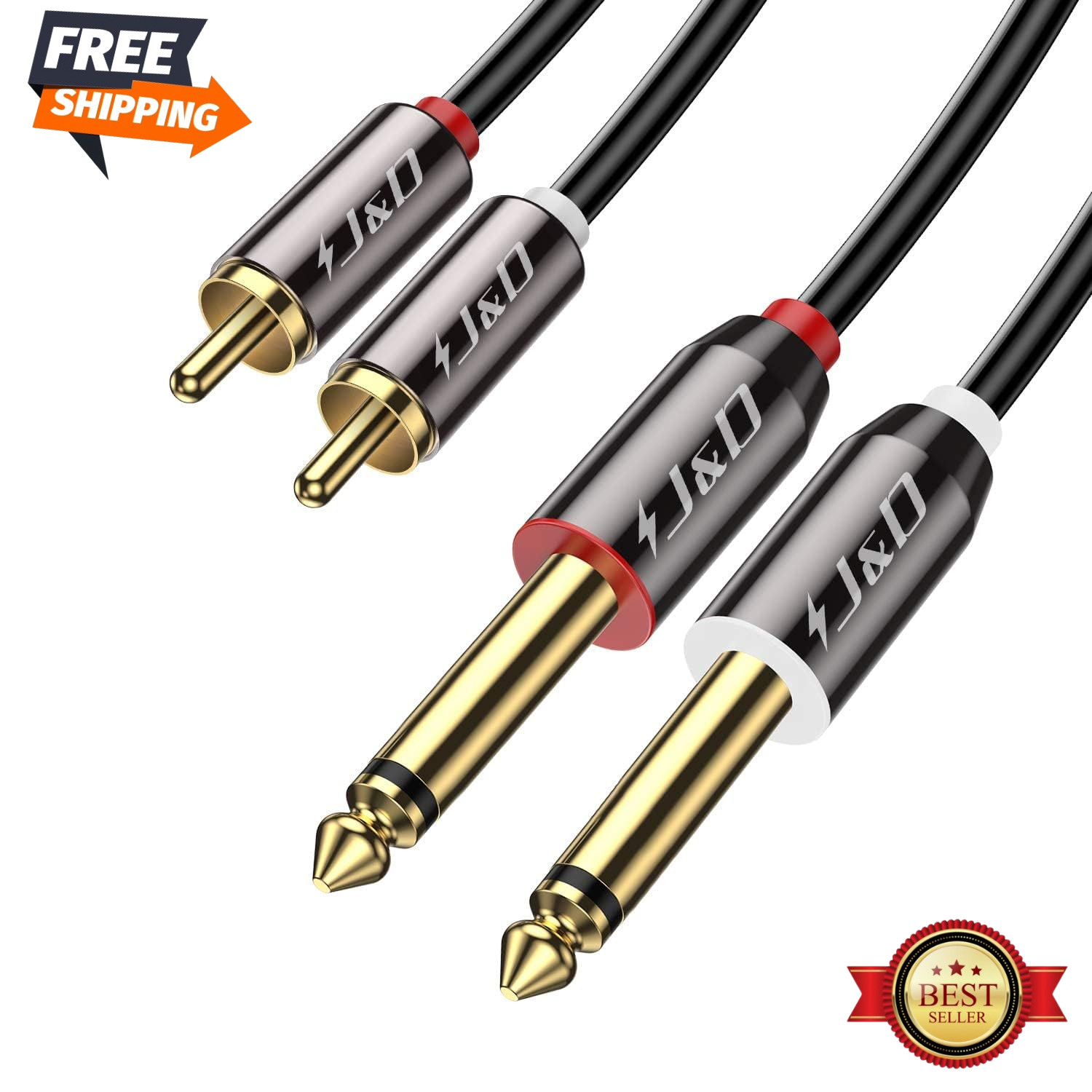 RCA to 1/4 Cable, Dual 1/4 Inch TS to Dual RCA Stereo Audio Interconnect Cable,