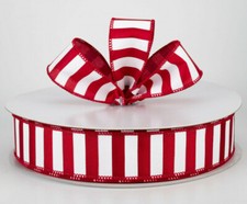 1.5" wired satin ribbon crimson red white stripes patriotic summer spring 5 yds