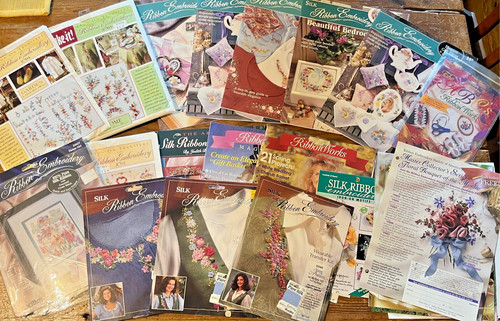 RIBBON EMBROIDERY BOOK, MAGAZINE & PATTERN LOT, NEEDLEART