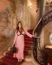 New Rixo Tania Mod Floral Pink Midi Dress with Tie sz S UK 10