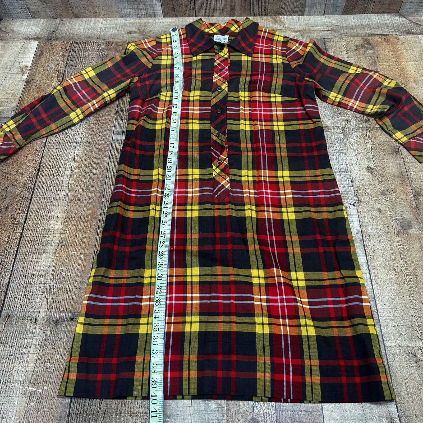 Vintage 60s Nelly Don Plaid Retro Long Sleeve Shirt Dress See Measurements (L)