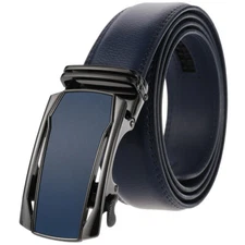 Fashion Men's Cowskin Leather Belt Blue Automatic Buckle Waist Strap Gift Jeans
