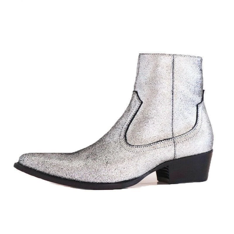 Occident Real Leather Chelsea Boots Mens Shoes Pointy Toe Cowboy Zip Chukka - Image 3 of 4