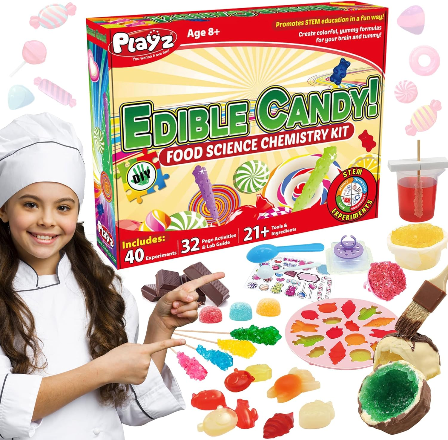 Playz Edible Candy Making Science Kit for Kids Ages 8-12 Years Old - Food Scienc