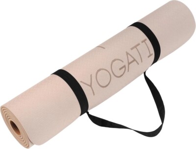 YOGATI® Non-Slip Yoga Mat With Alignment Lines Voor Women And Men | Rubber Fitness Mat With Bag And Carry Strap. Large Exercise Mats Voor Pilates, Workout, Home Gym, Travel And Sports. Roze