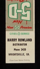 1950s Harry Rowland Distributor Cities Service 5-D Gas Ph 3420 Wrightsville GA