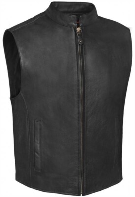 True Element Mens Zip Front, Single Back Panel, Scooter Collar Leather Motorcycl